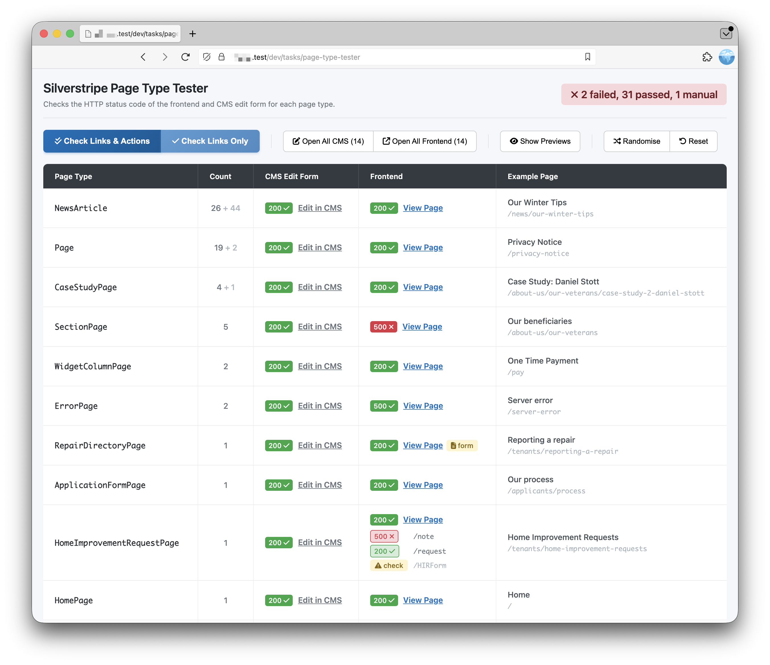 Check Page Type Statuses