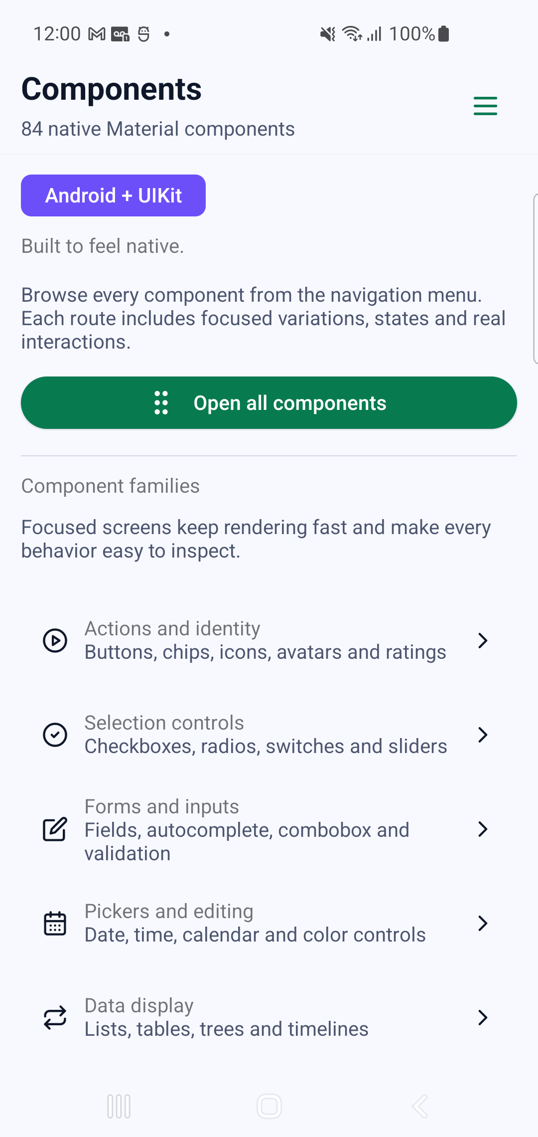 Complete PAM Native UI component workbench
