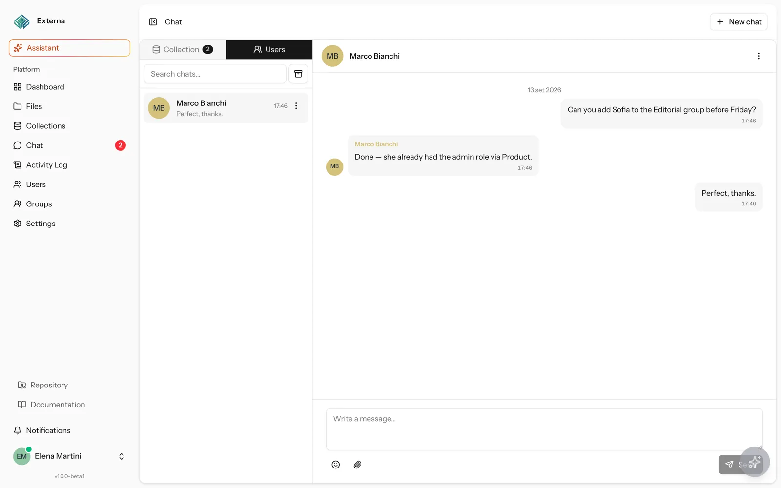 In-app chat hub