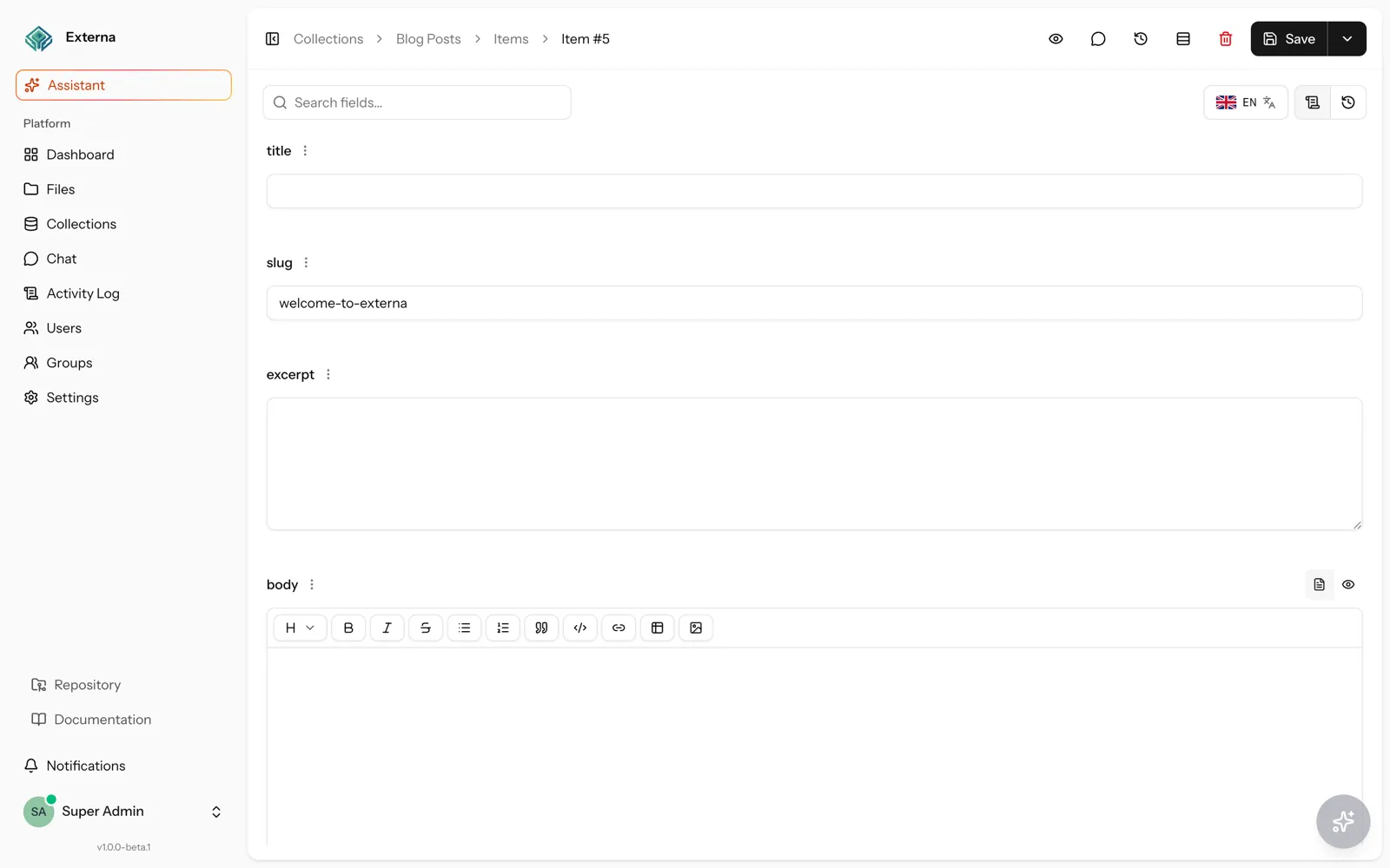 Collection item editor with rich text