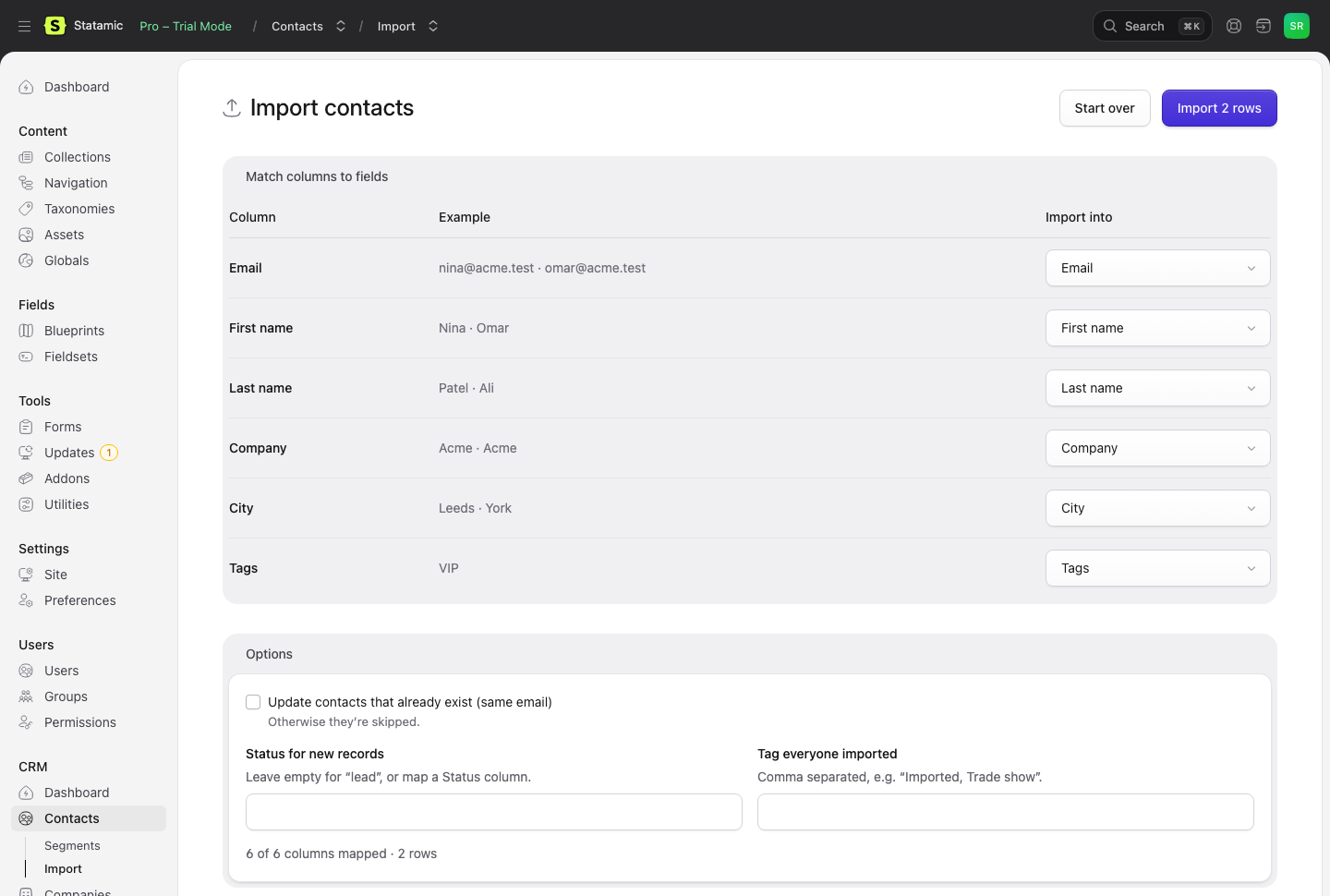 CSV import