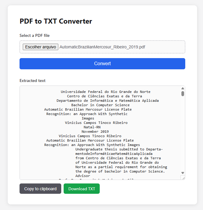 Web page to convert PDF to TXT using PdfToTxt