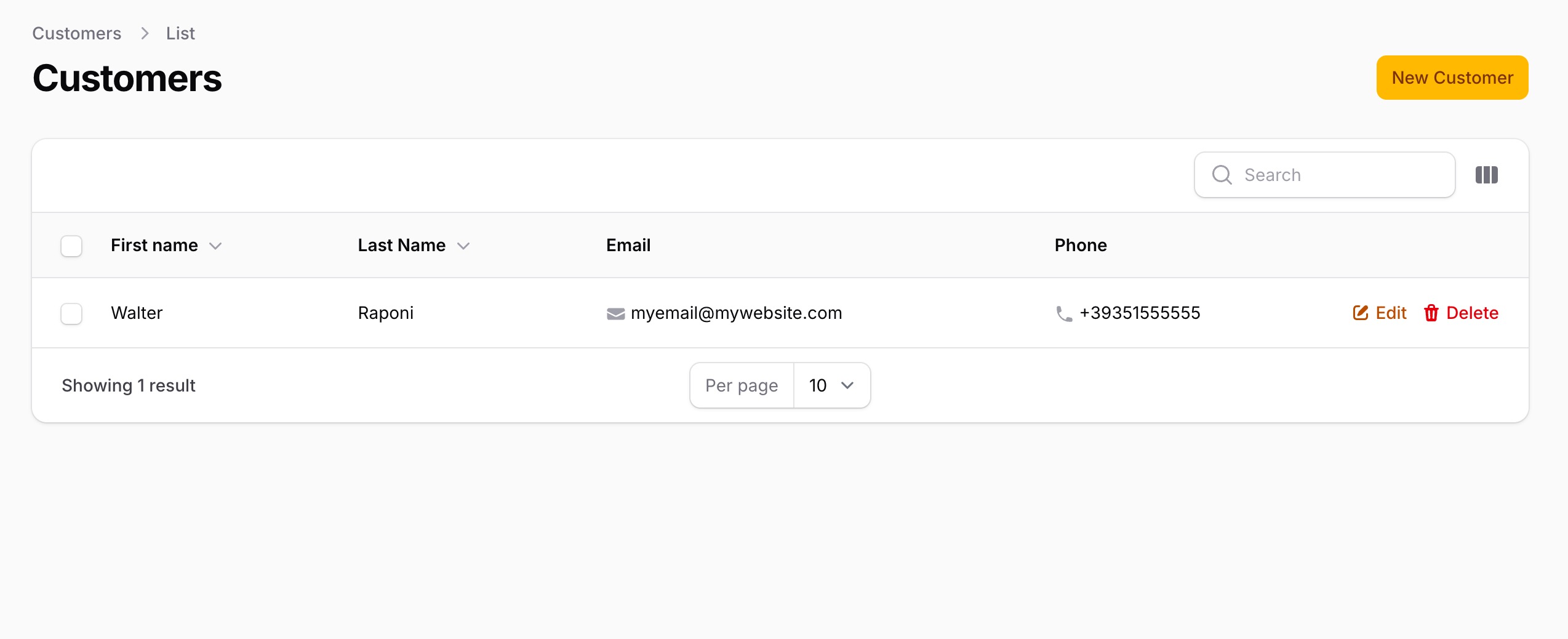 Screenshot of the table with related contacts