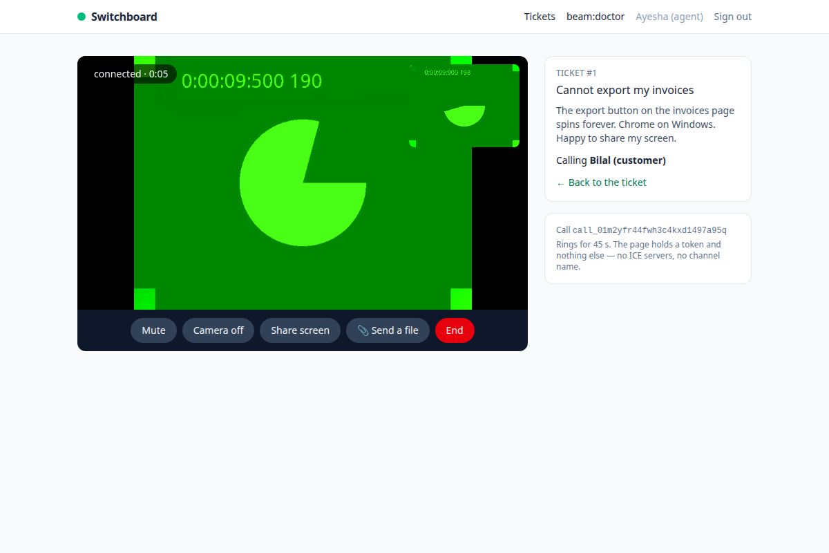 Switchboard: the agent's call screen