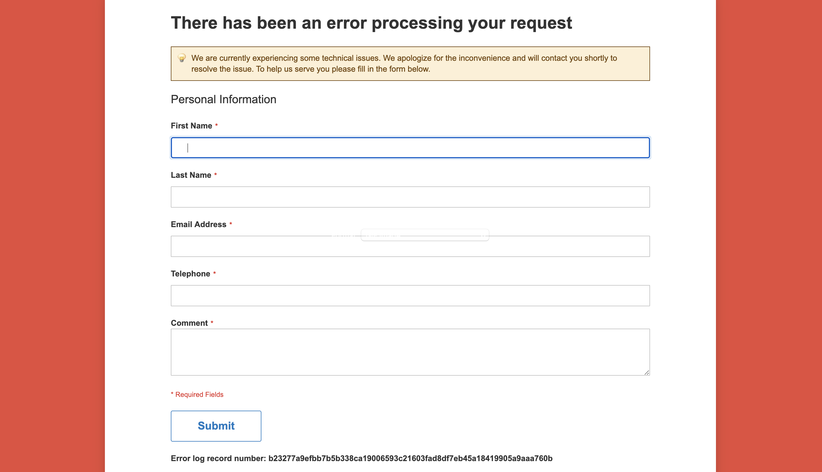 Processing Error Page