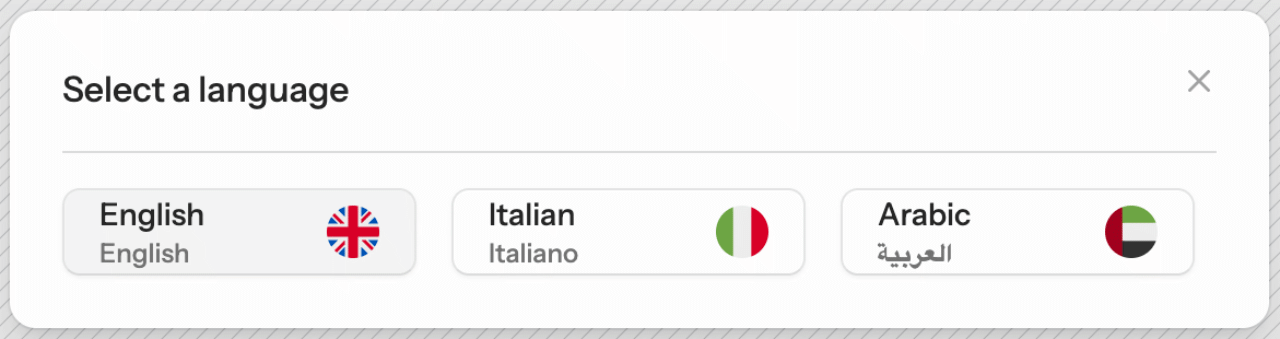 Lingua language selector — modal language switcher with flags for your application's end users