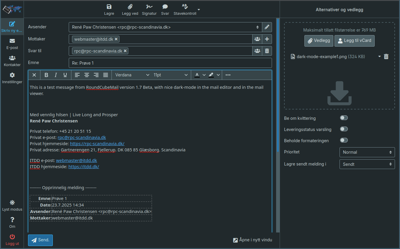 Message editor in dark mode