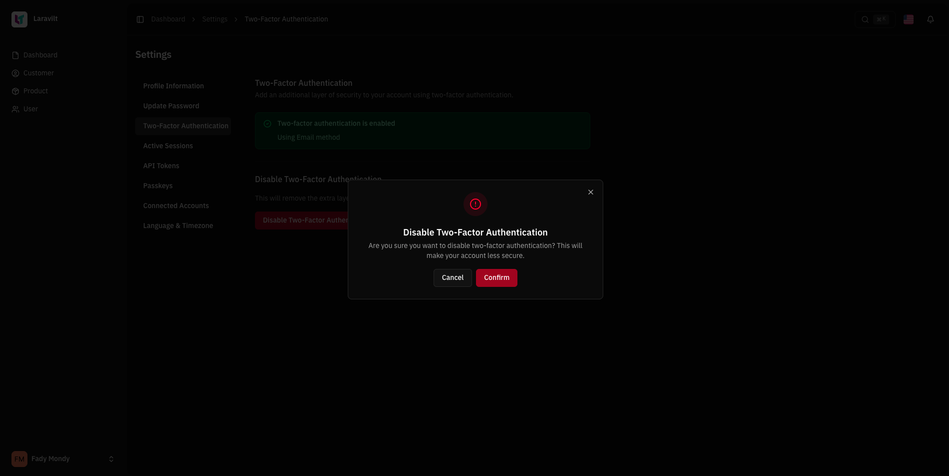 2FA Disable Modal