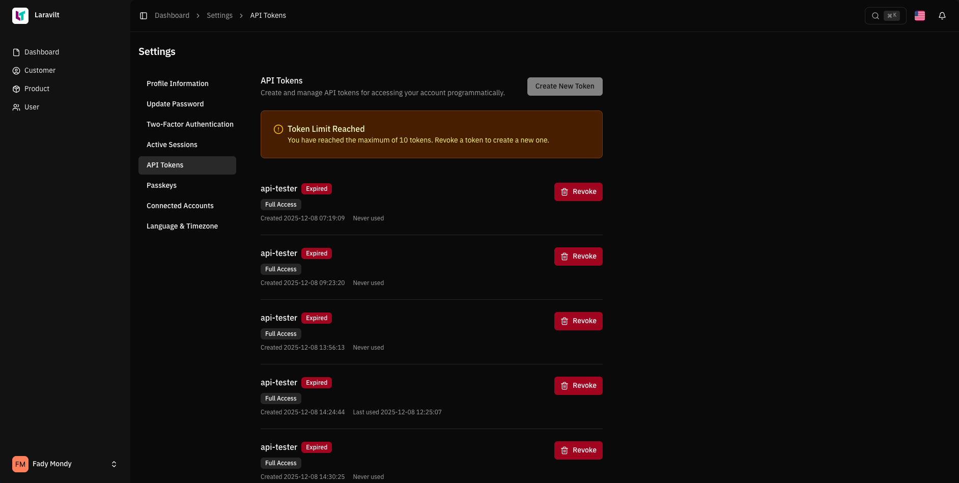 API Tokens List