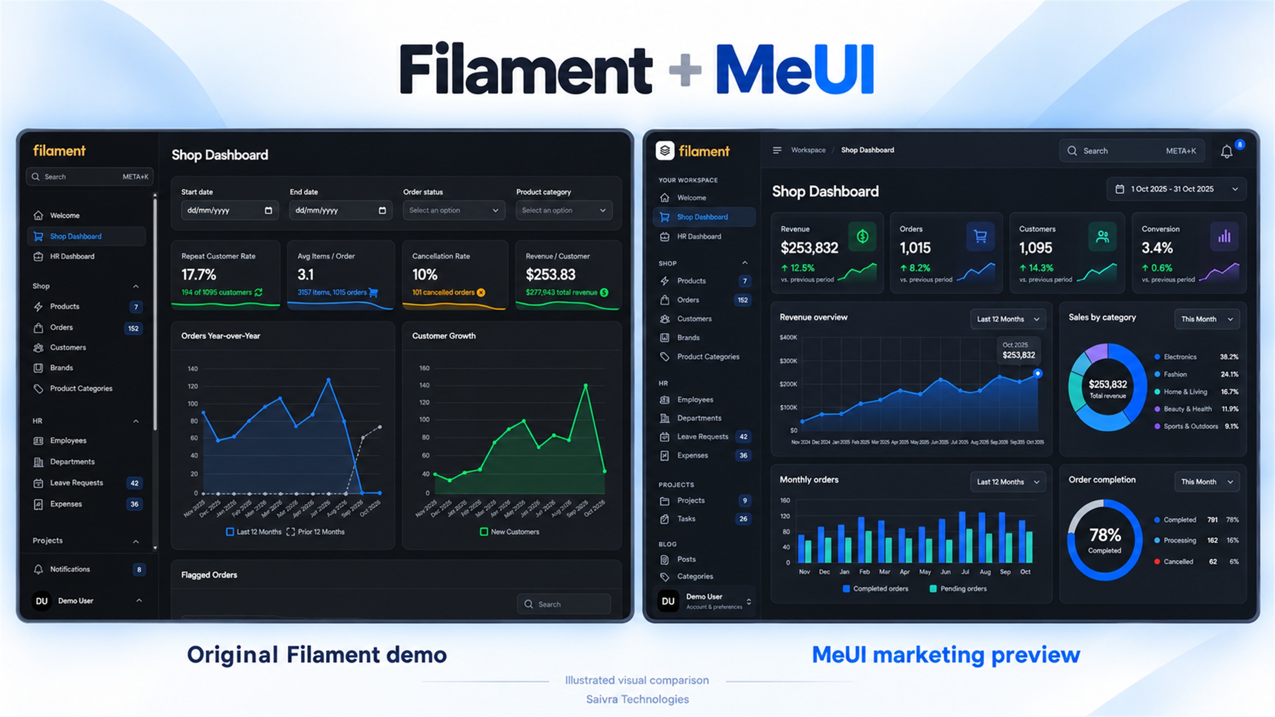 Dark mode illustrated comparison
