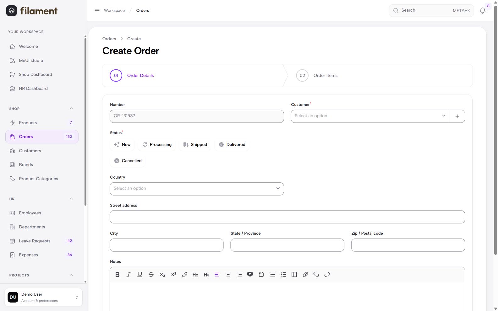 Native order wizard with MeUI
