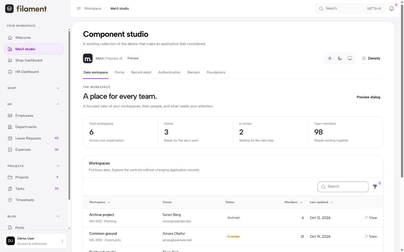 MeUI Studio data workspace