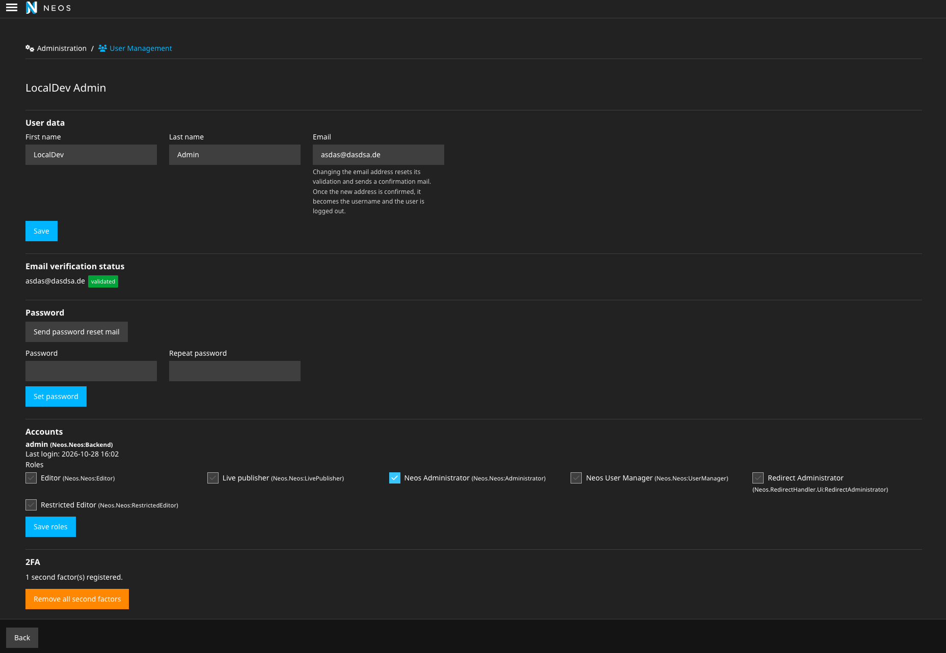User management module: edit user