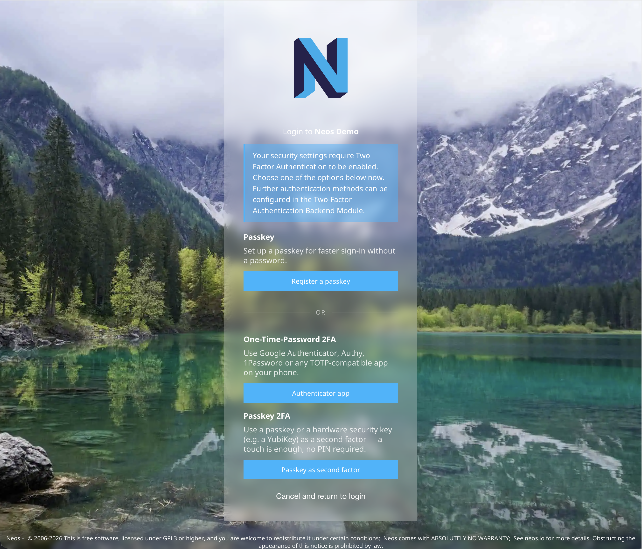 NeosTwoFactorAuthPackage-Enforce2FASetupScreenOnLogin