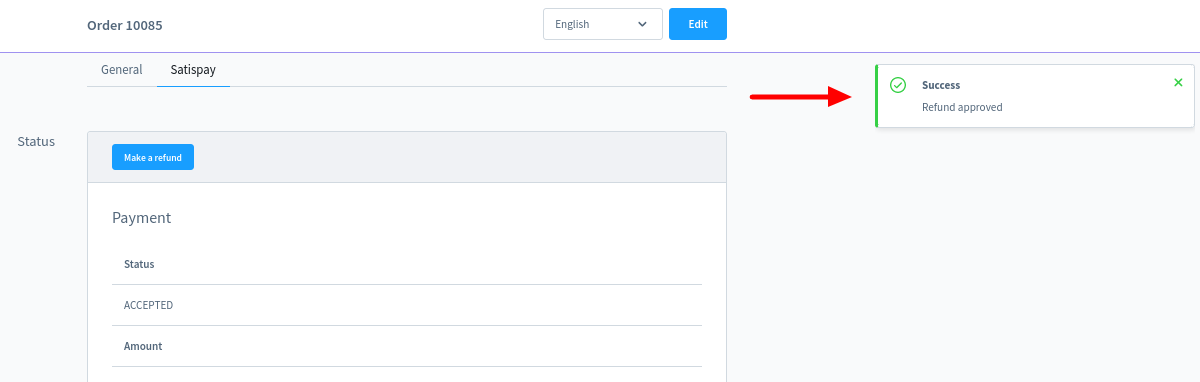 Satispay Refund Success