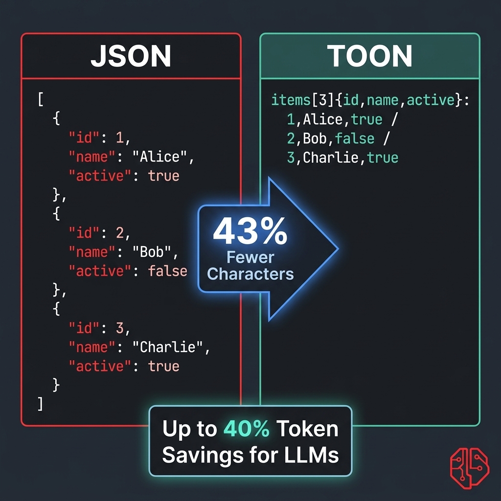 JSON vs TOON — 43.1% character savings
