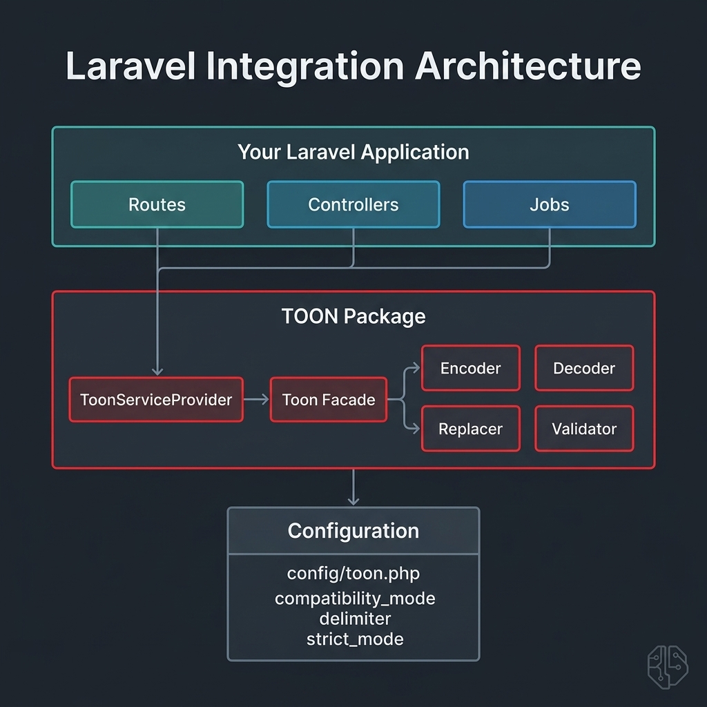 TOON Laravel Integration — ServiceProvider, Facade, Encoder, Decoder, Config