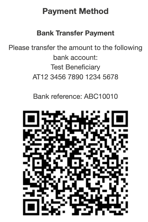 Payment instructions with QR code