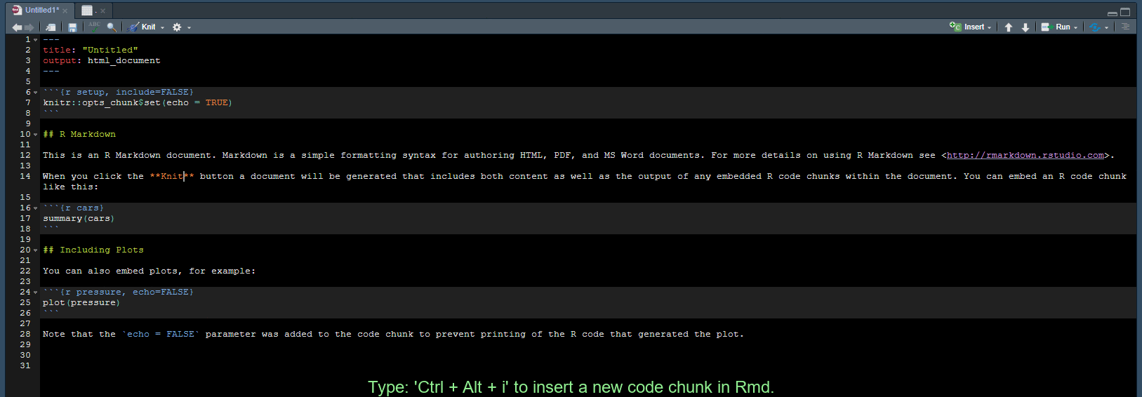 shorcut for inserting a code chunk