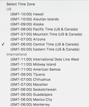 Screenshot of timezone select