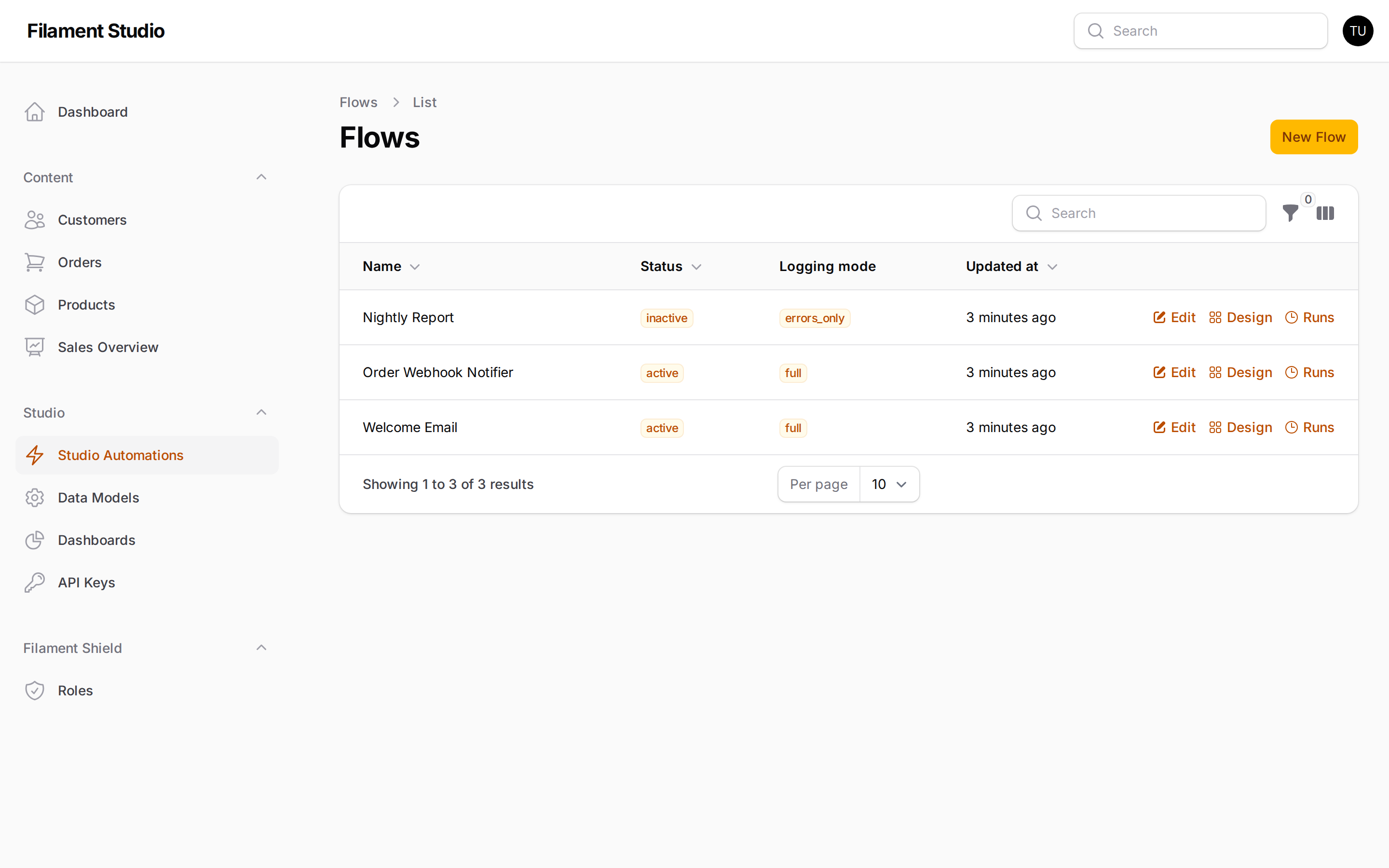 Flows List