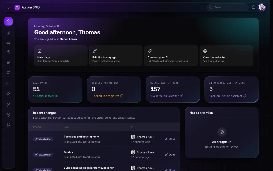 Aurora's dashboard