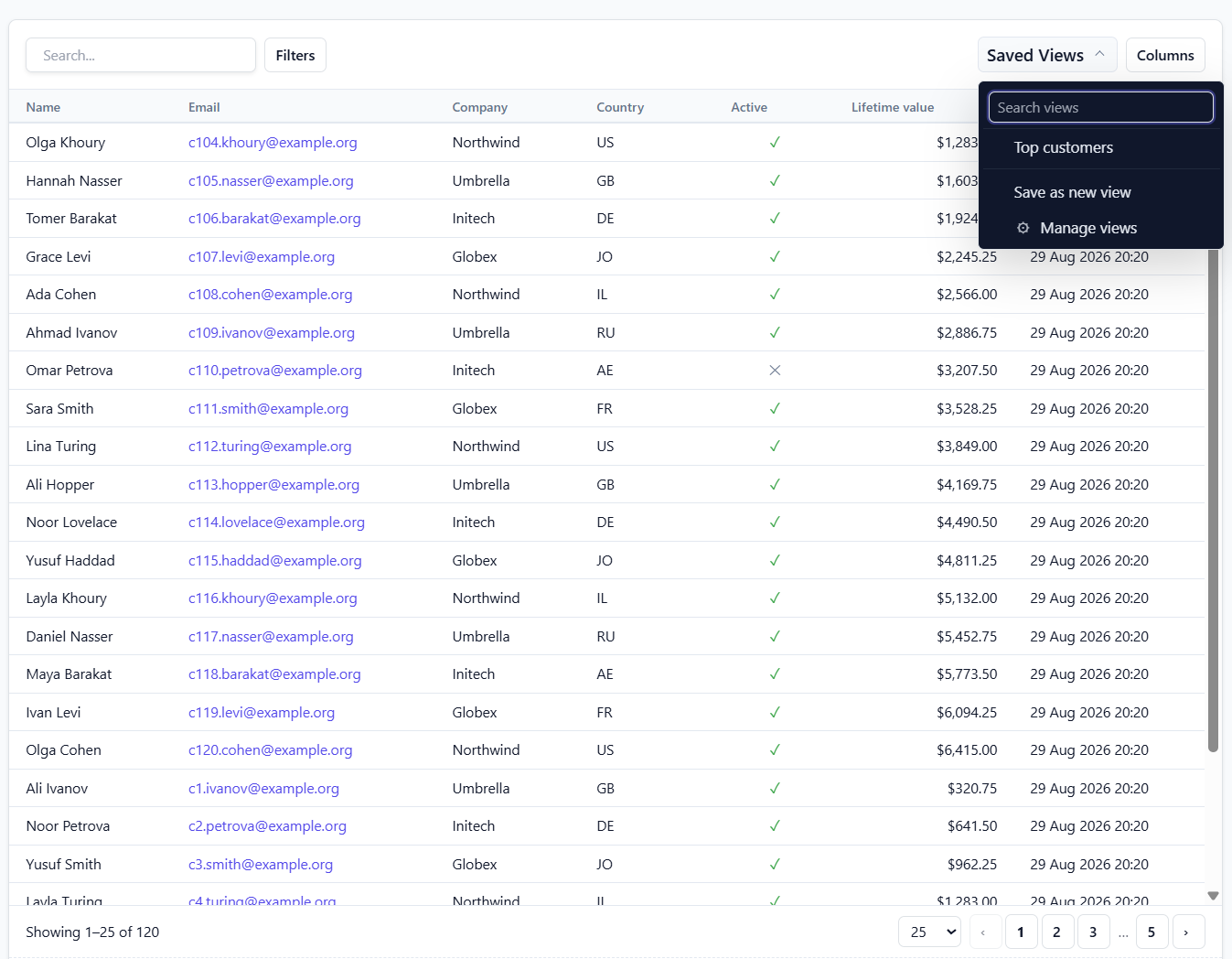 The saved views picker