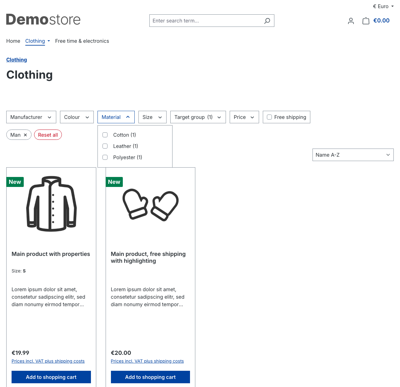 Updated product counts after selecting a filter