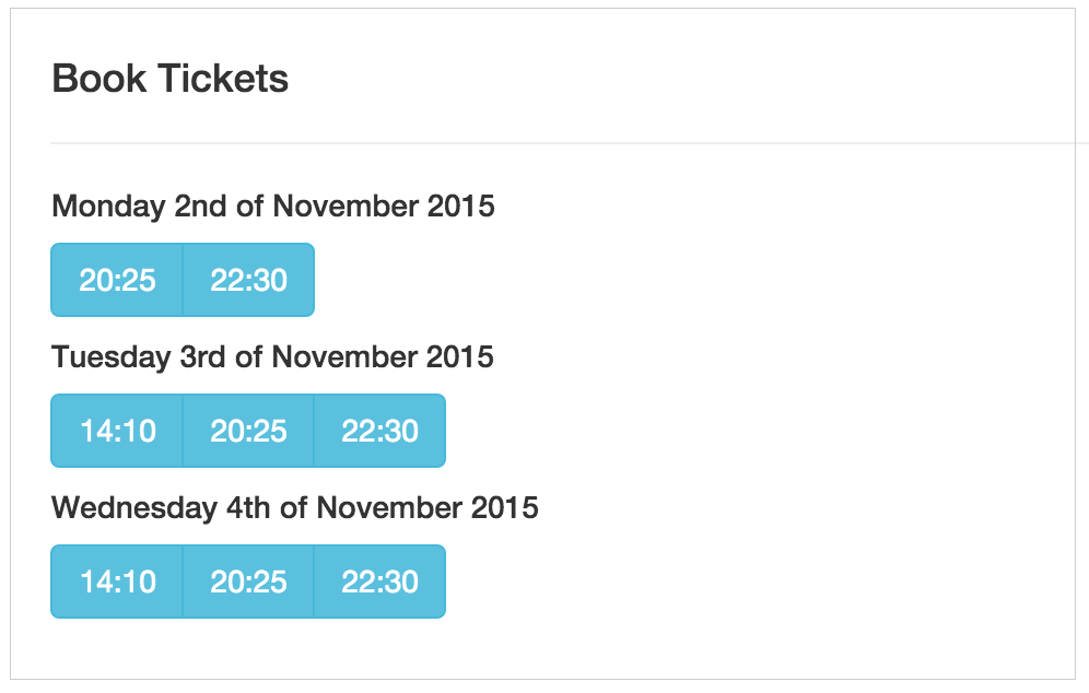 Veezi Film Dates/Times listings