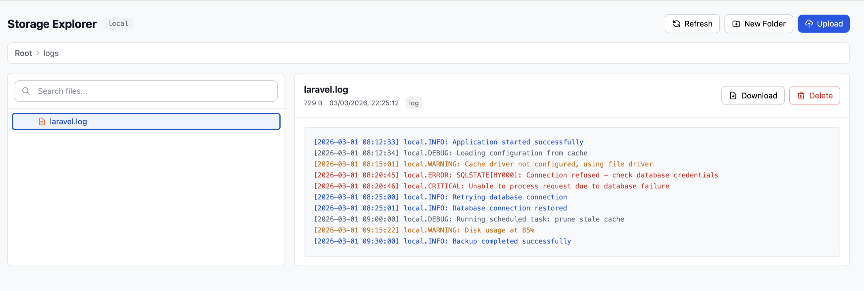 Laravel log preview