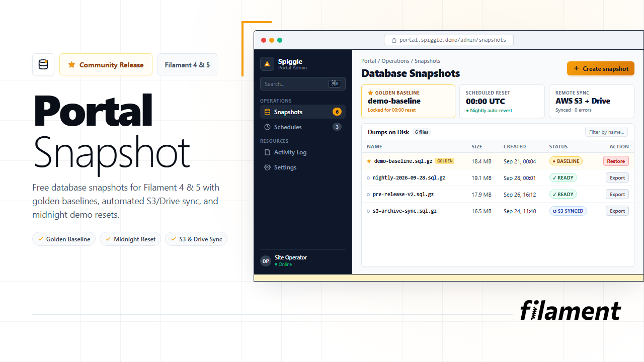 Spiggle Filament Portal Snapshot
