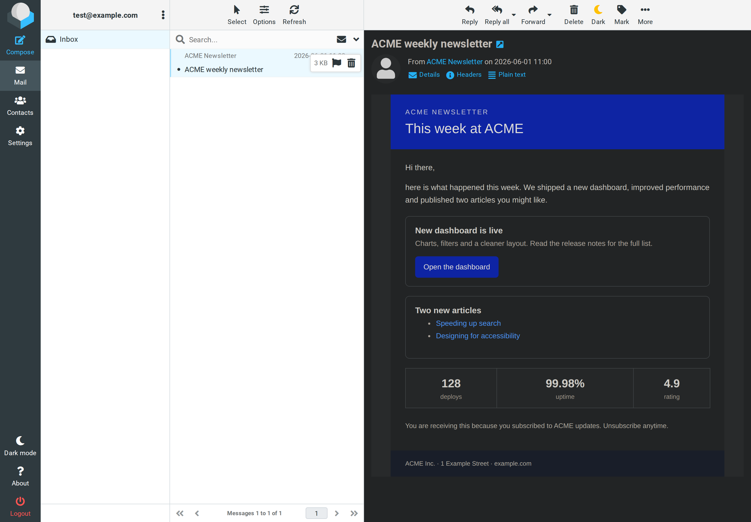 Mail body in Dark mode