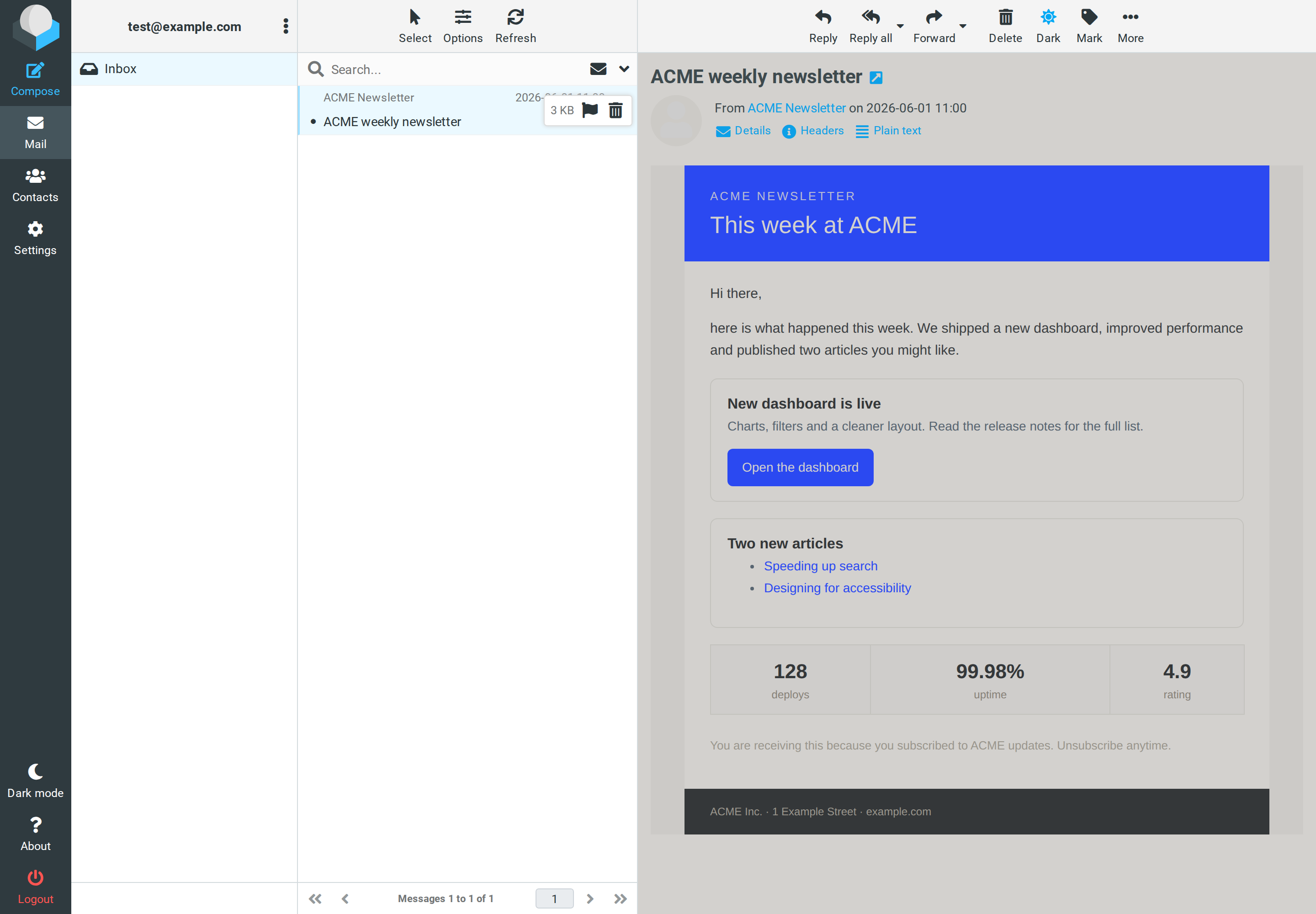 Mail body in Light mode