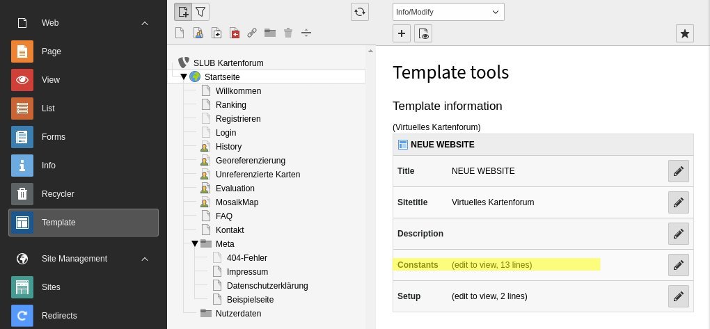 Image of the template modification tools, with the constants section highlighted.