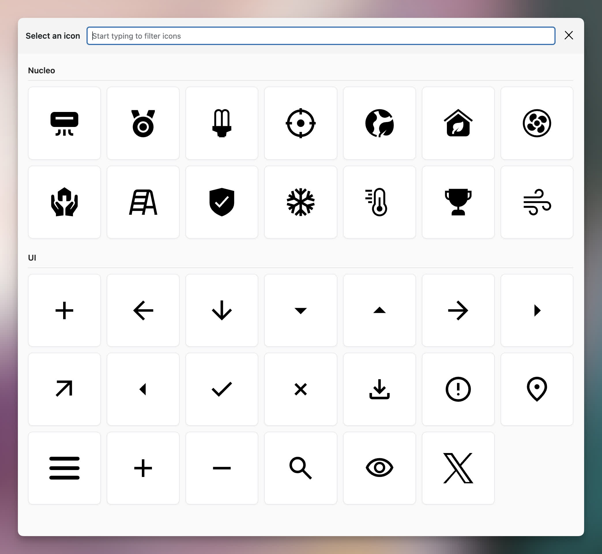 Grouped picker UI with multiple icon sets