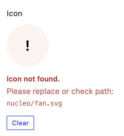 Missing-asset state when a saved icon no longer resolves