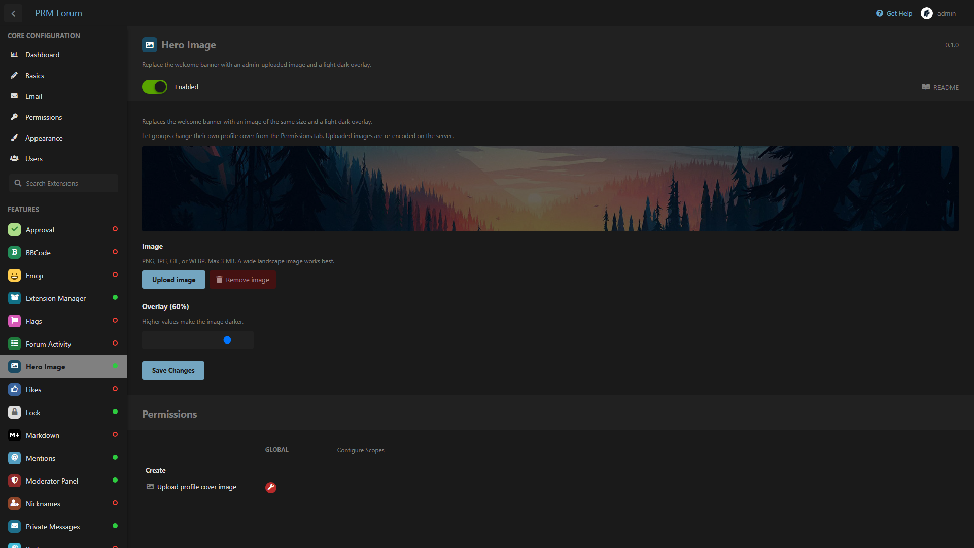 Admin settings
