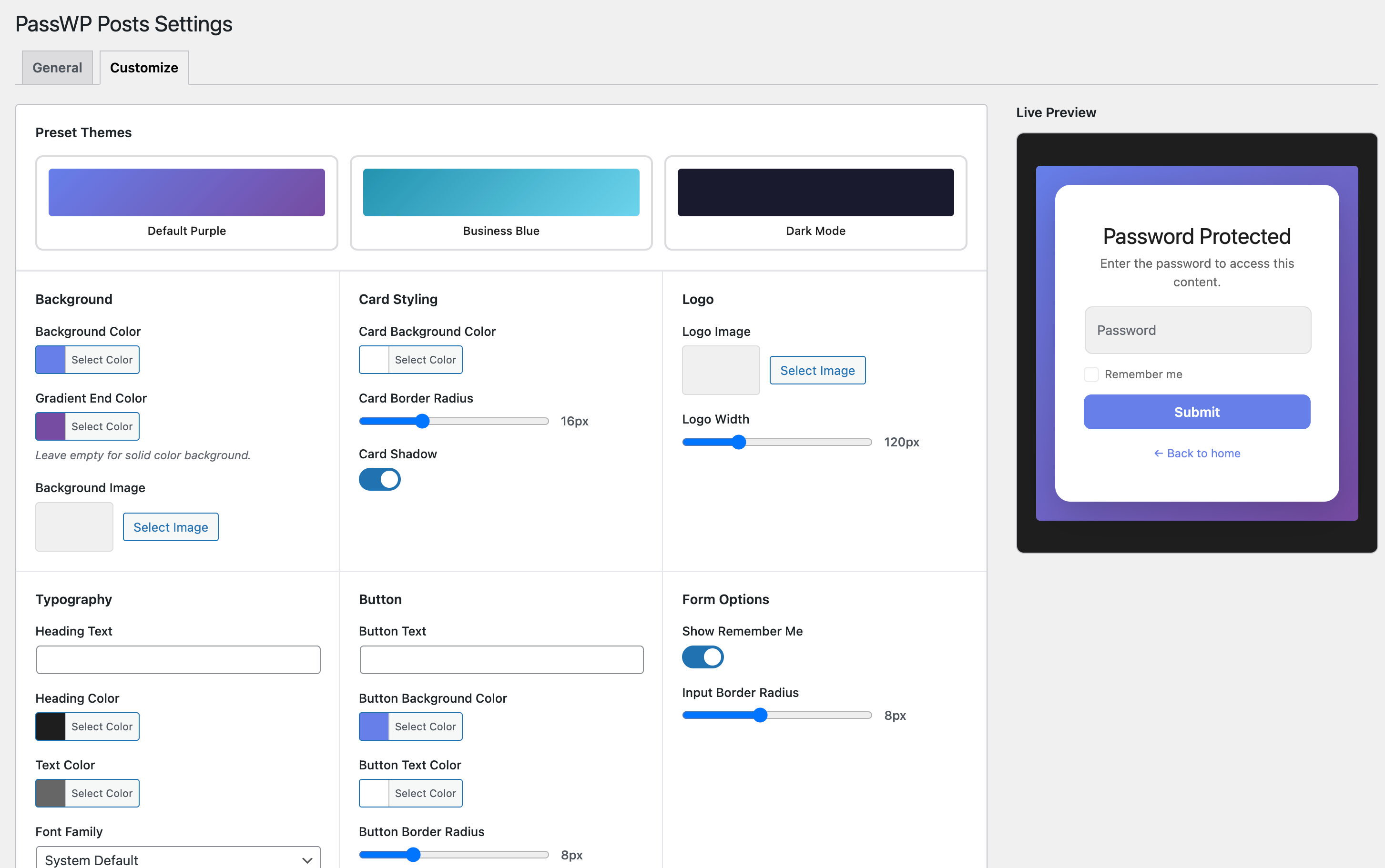Customize Settings Screenshot