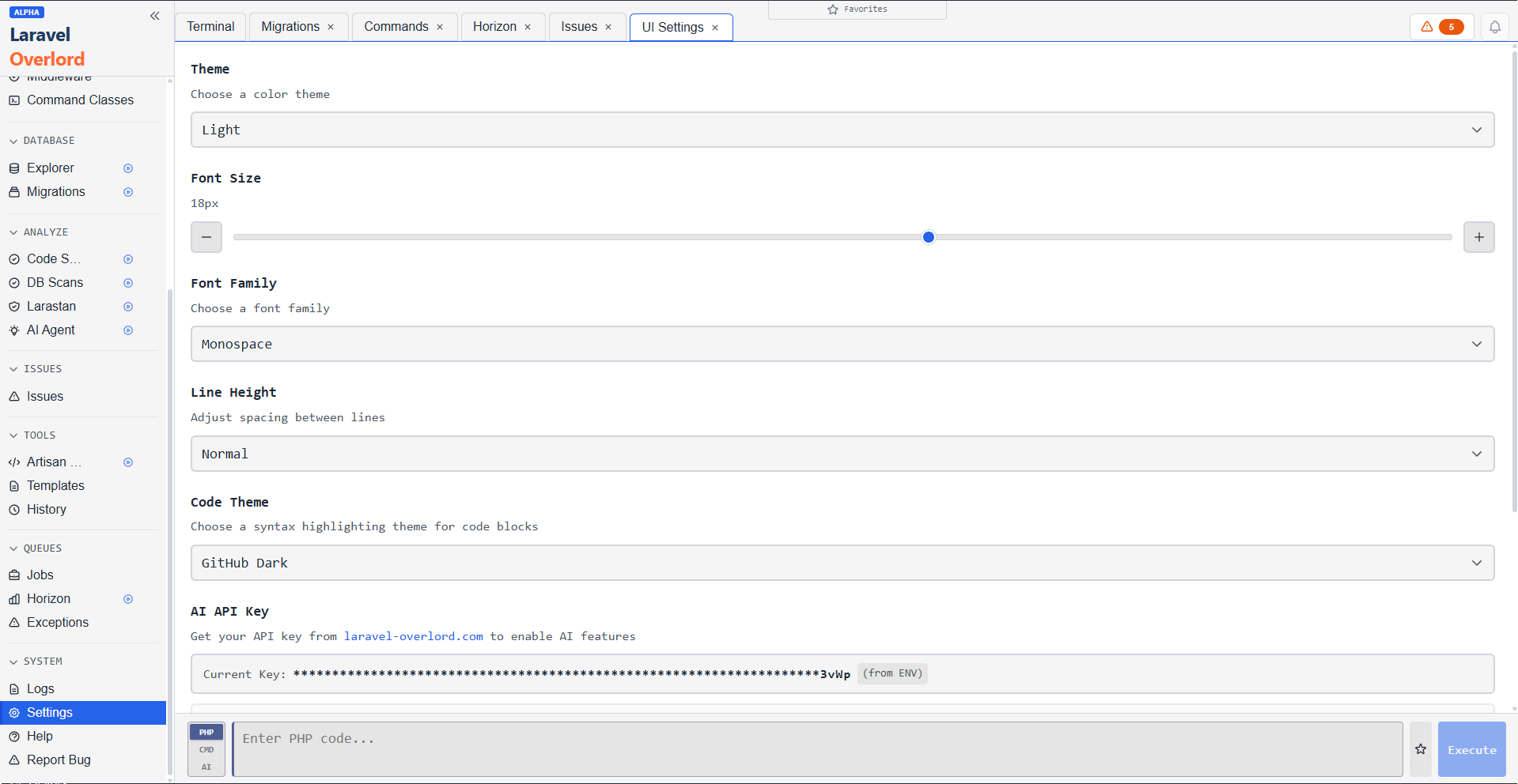 Settings panel with multiple theme options