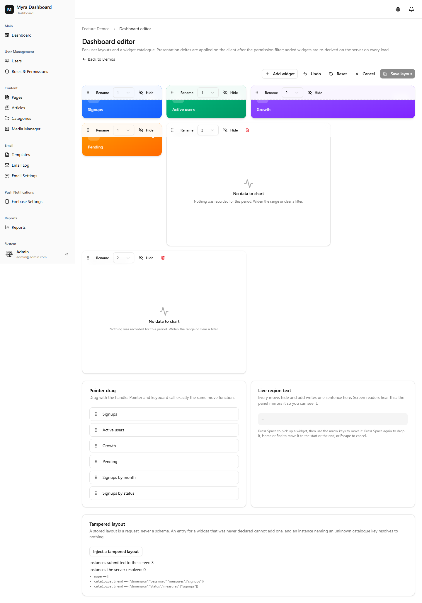 Drag-and-drop dashboard editor