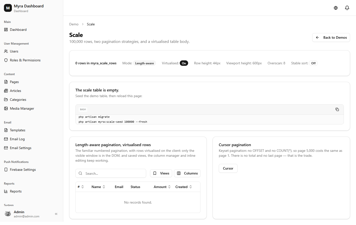 Virtualised table at scale