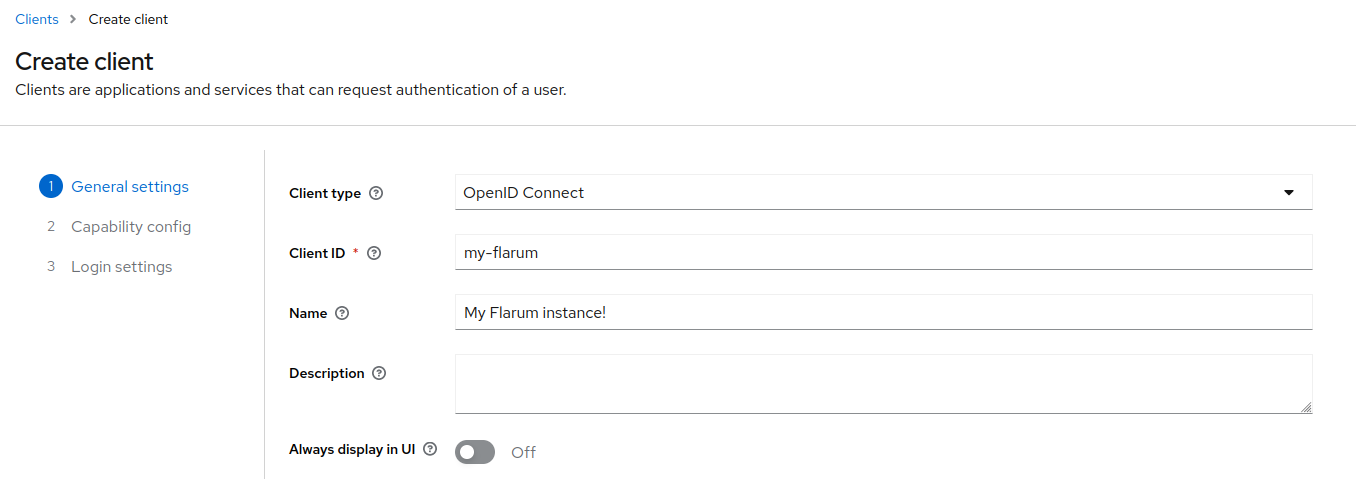 Create Keycloak client, step 1