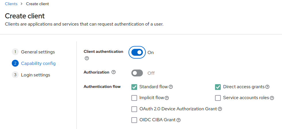 Create Keycloak client, step 2