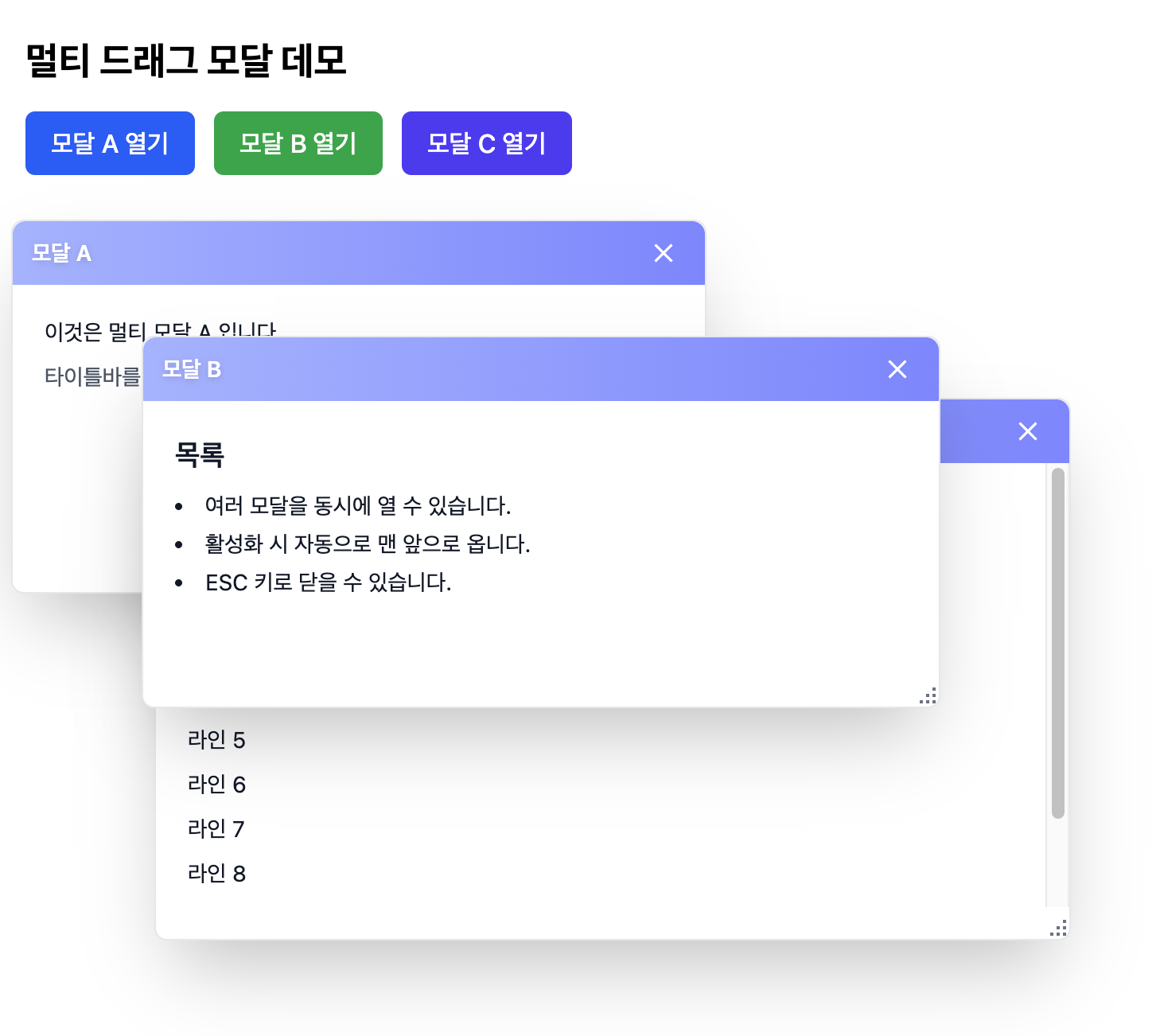 Multi draggable modal demo