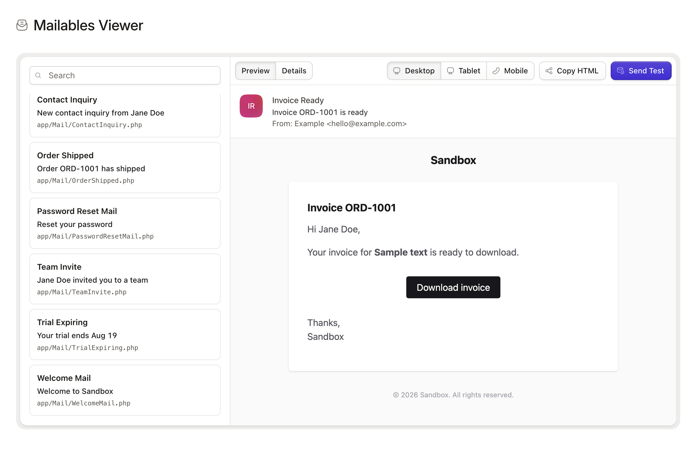 Mailables Viewer