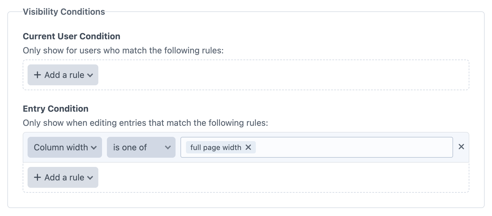 The Column width condition: Column width is one of full page width