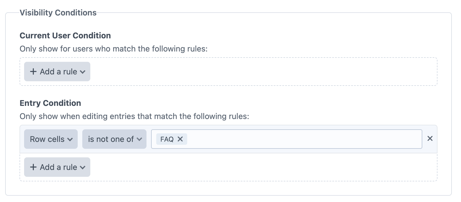 The Row cells condition: Row cells is not one of FAQ