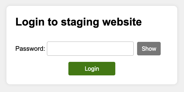 Screenshot of the staging site password login page