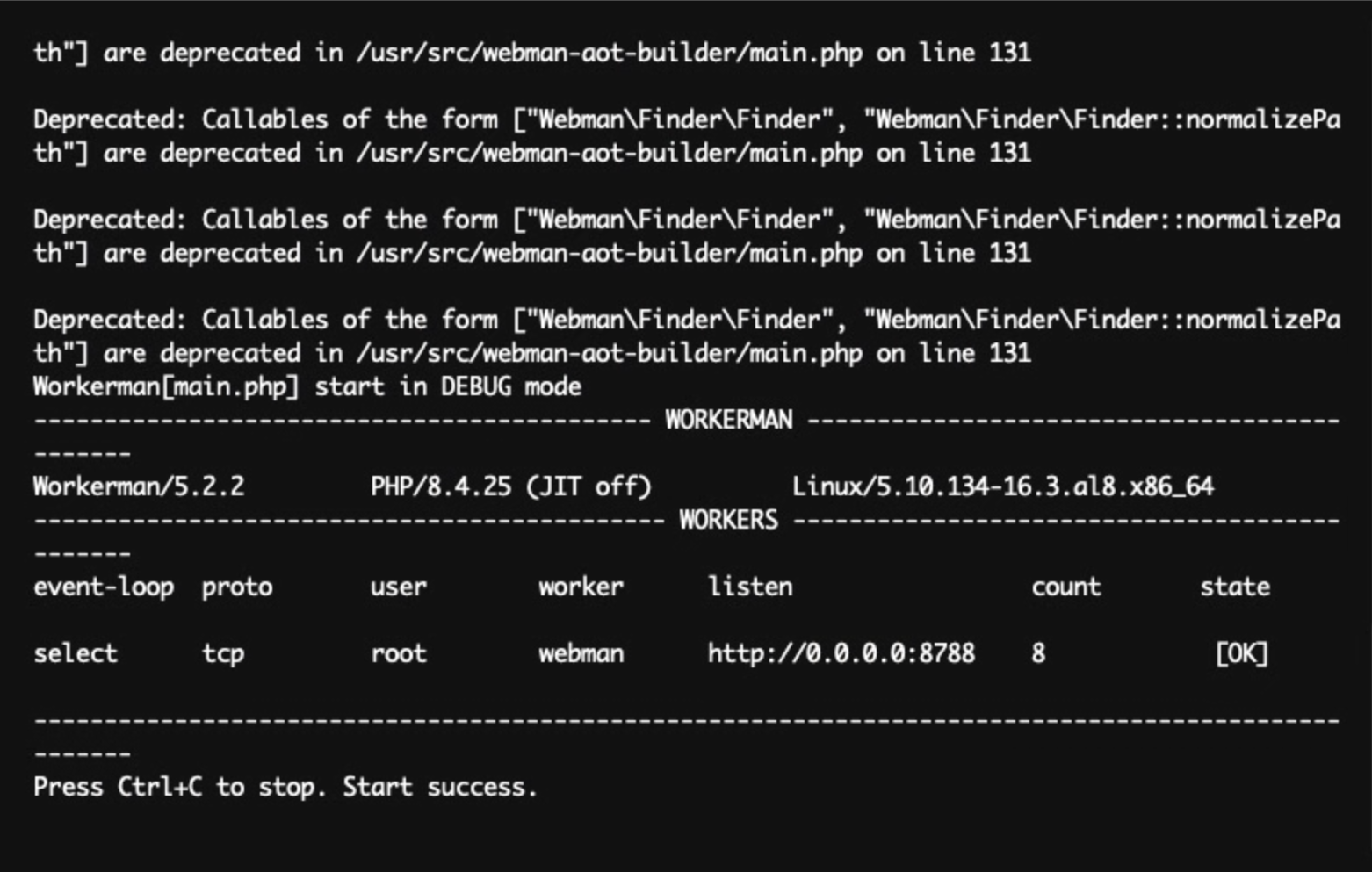 Mac 构建产物在 Alibaba Cloud Linux 启动成功，8788 端口和 8 个 worker