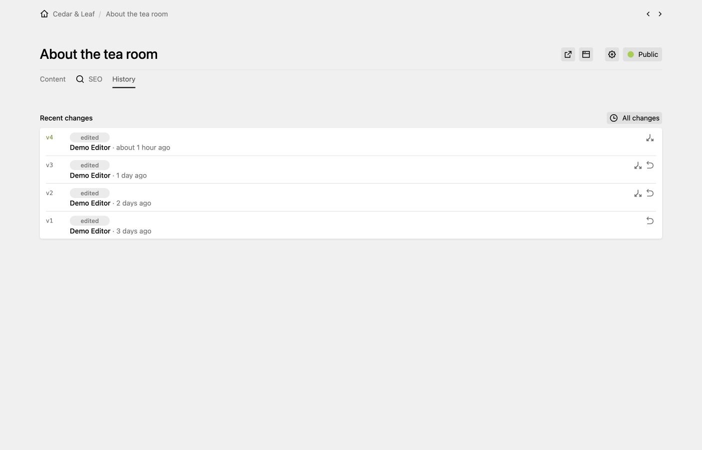 History section in a page sidebar